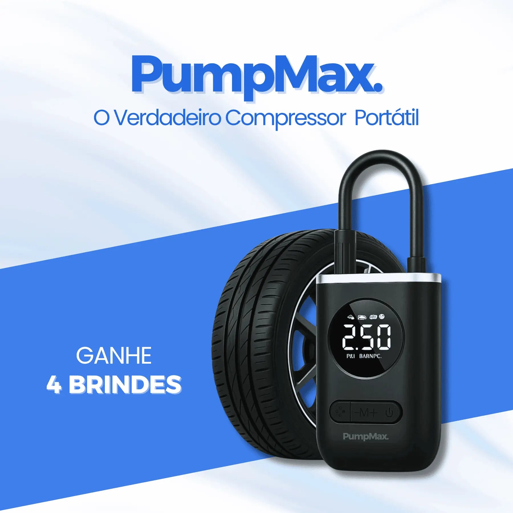 Compressor de Ar Portátil PumpMax + 4 BRINDES EXCLUSIVOS + FRETE GRÁTIS