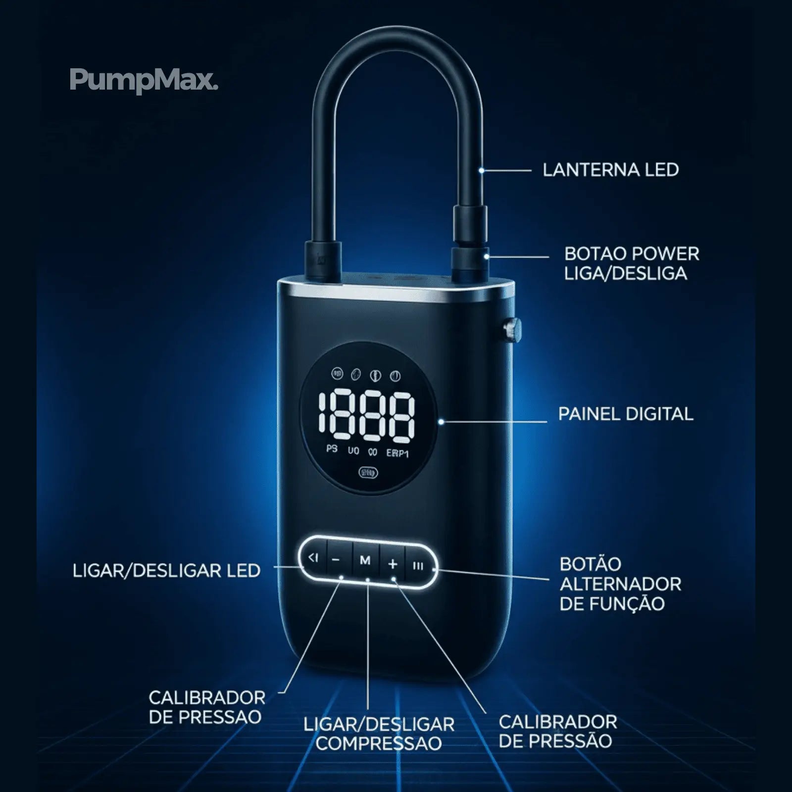 Compressor de Ar Portátil PumpMax + 4 BRINDES EXCLUSIVOS + FRETE GRÁTIS